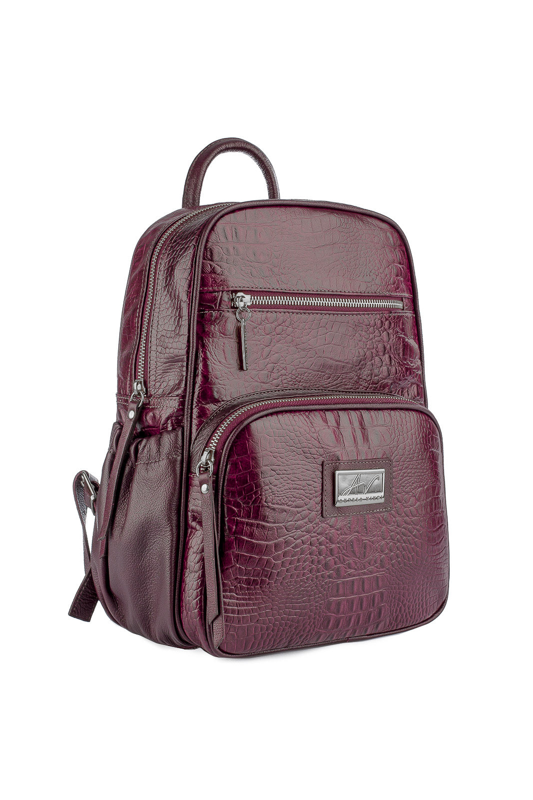 Mochila pequena de couro croco metais grafite Zoey