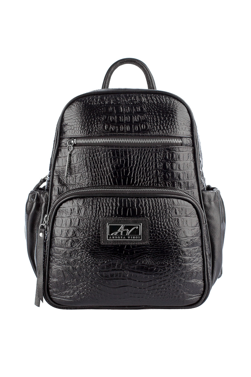 Mochila pequena de couro croco metais grafite Zoey