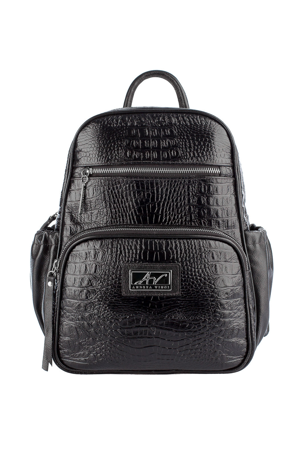 Mochila pequena de couro croco metais grafite Zoey