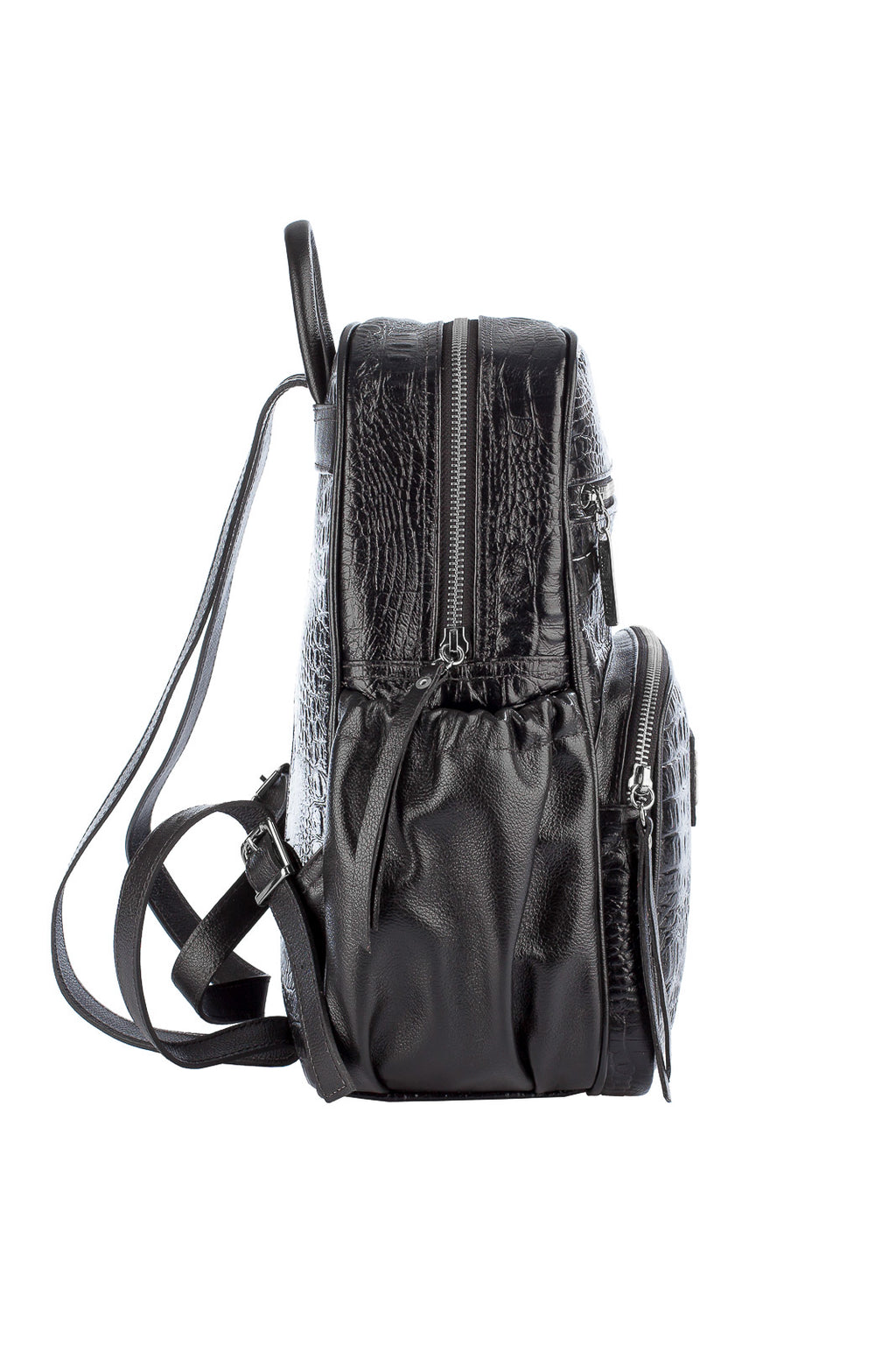 Mochila pequena de couro croco metais grafite Zoey