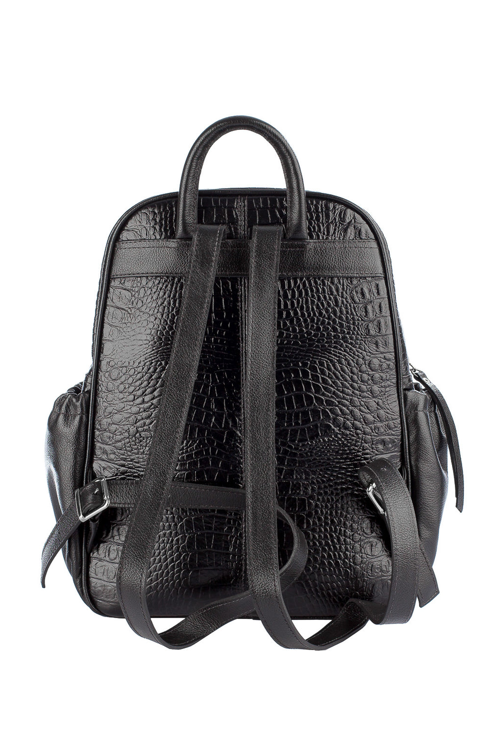 Mochila pequena de couro croco metais grafite Zoey