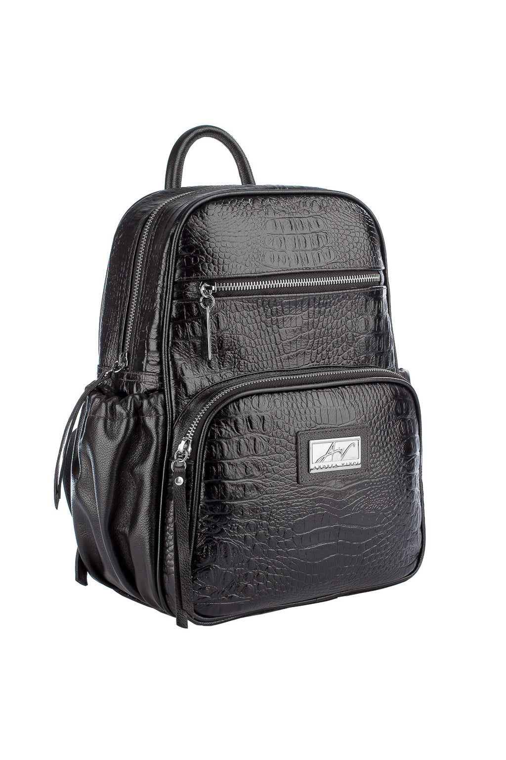 Mochila pequena de couro croco metais grafite Zoey