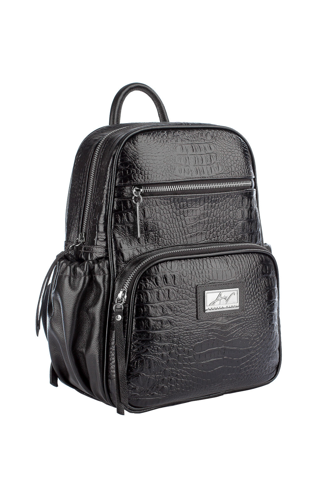 Mochila pequena de couro croco metais grafite Zoey