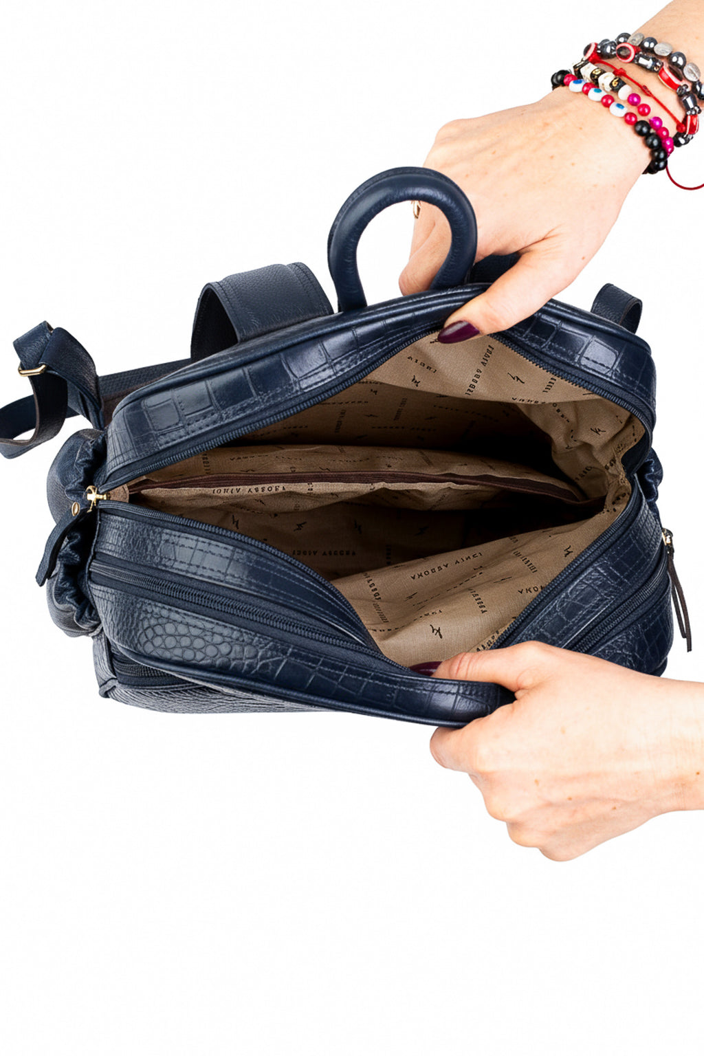 Mochila feminina de couro croco Zaya
