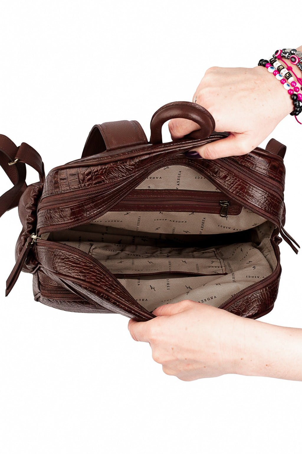 Mochila feminina de couro croco Zaya