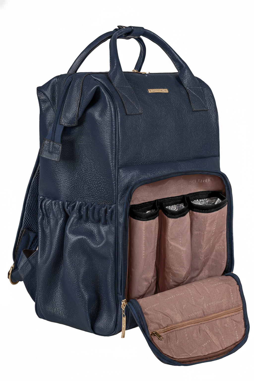 Mochila maternidade multifuncional de couro liso Vitta