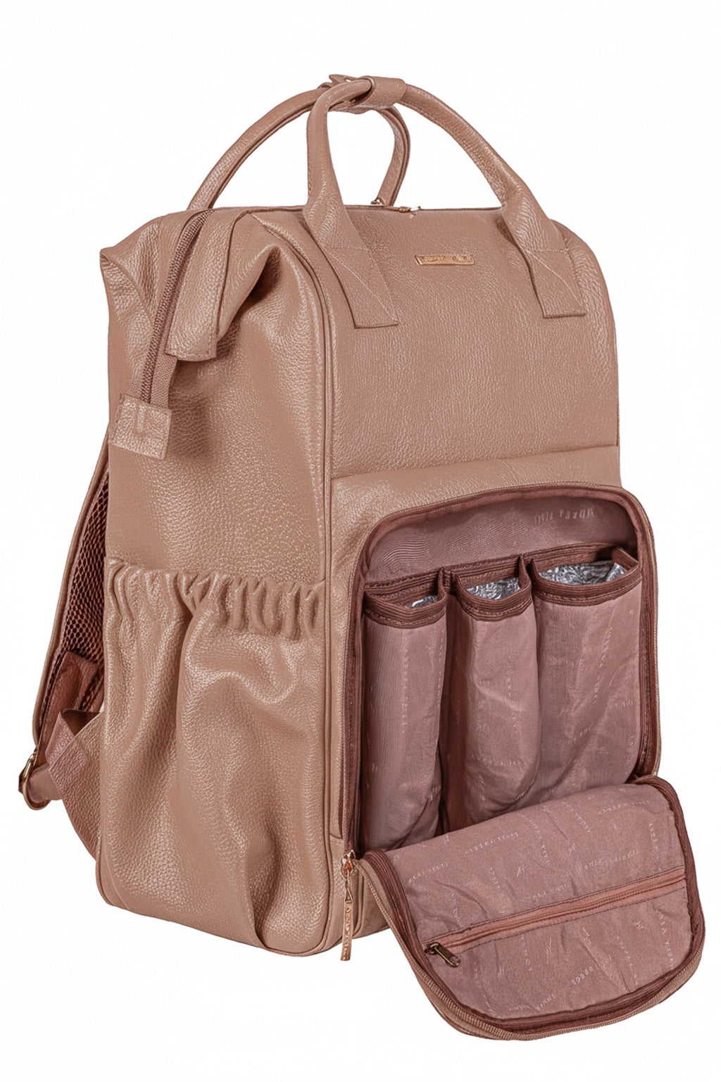 Mochila maternidade multifuncional de couro liso Vitta