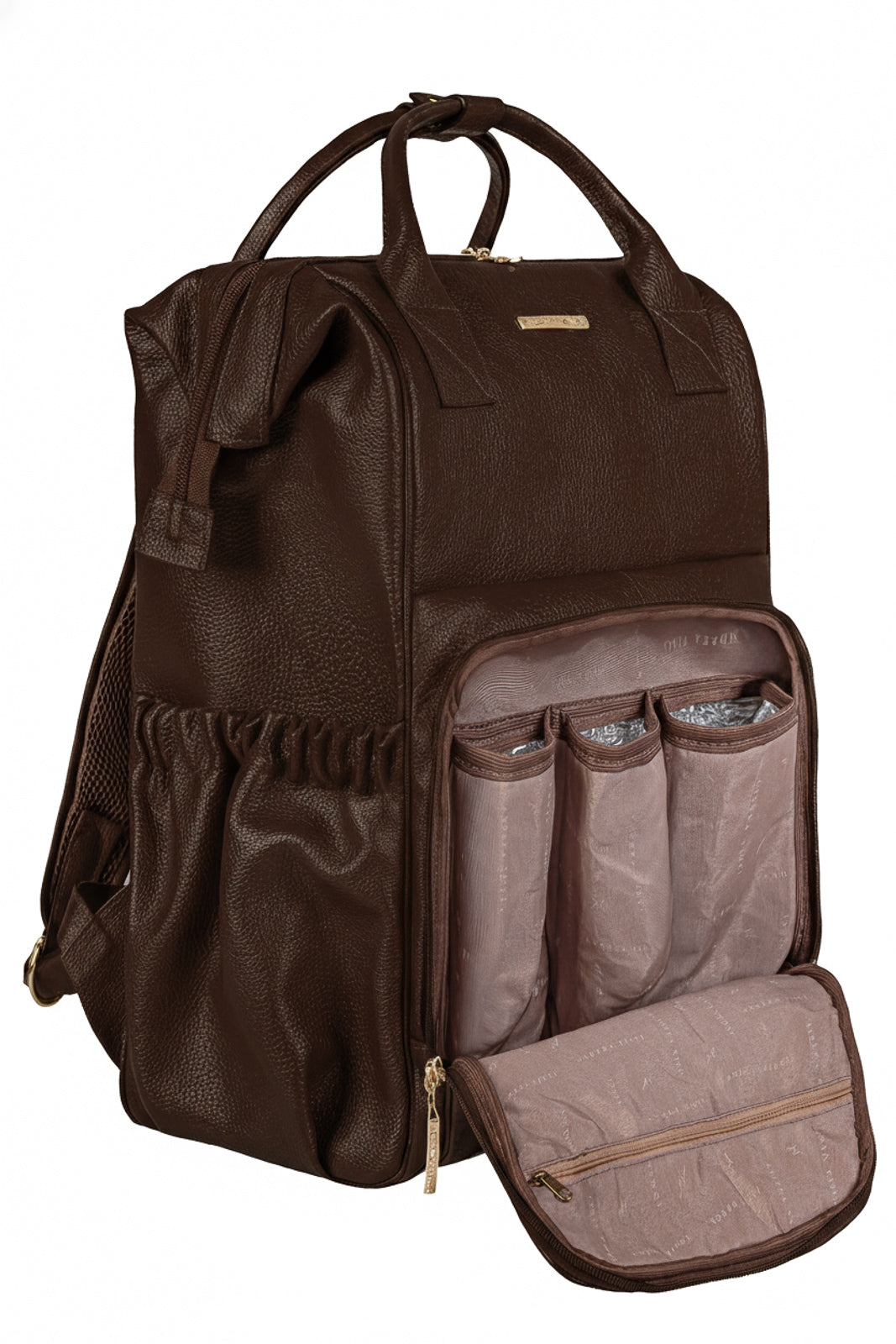 Mochila maternidade multifuncional de couro liso Vitta