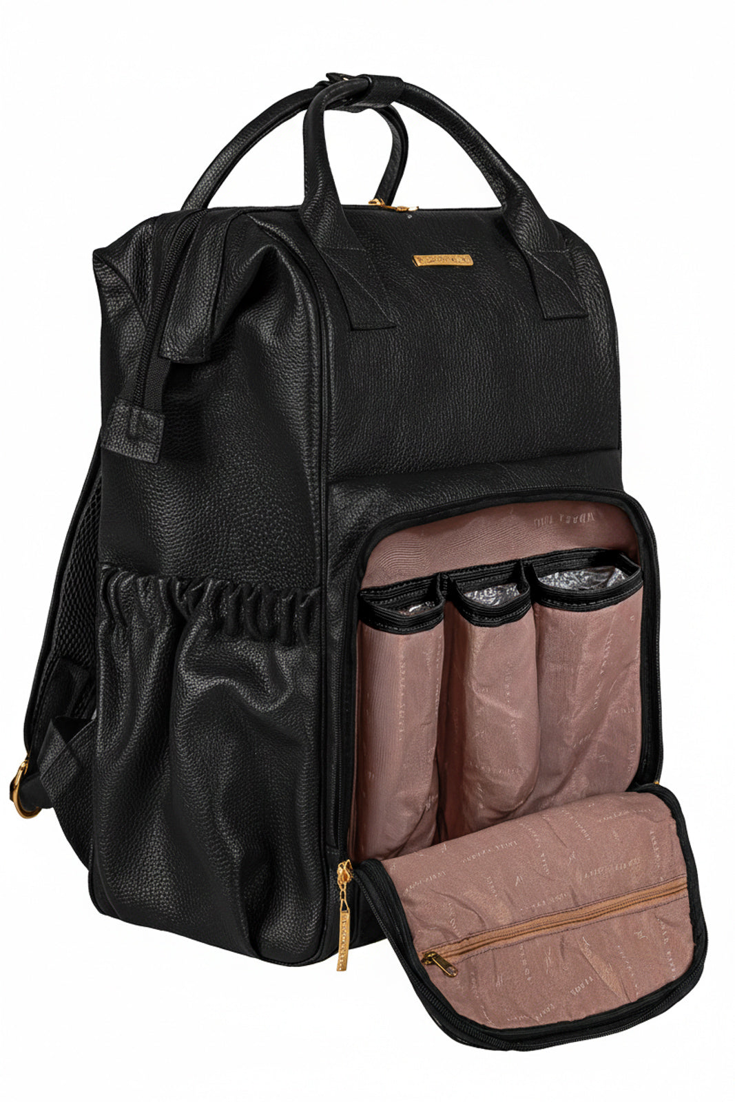 Mochila maternidade multifuncional de couro liso Vitta