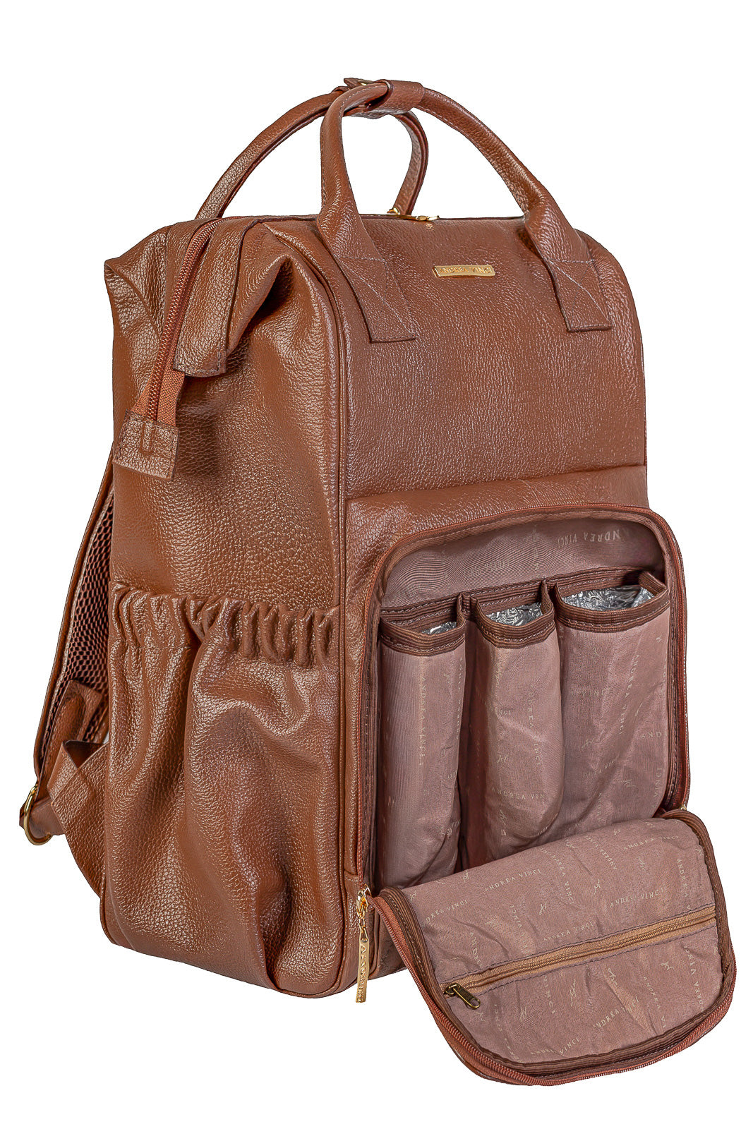 Mochila maternidade multifuncional de couro liso Vitta