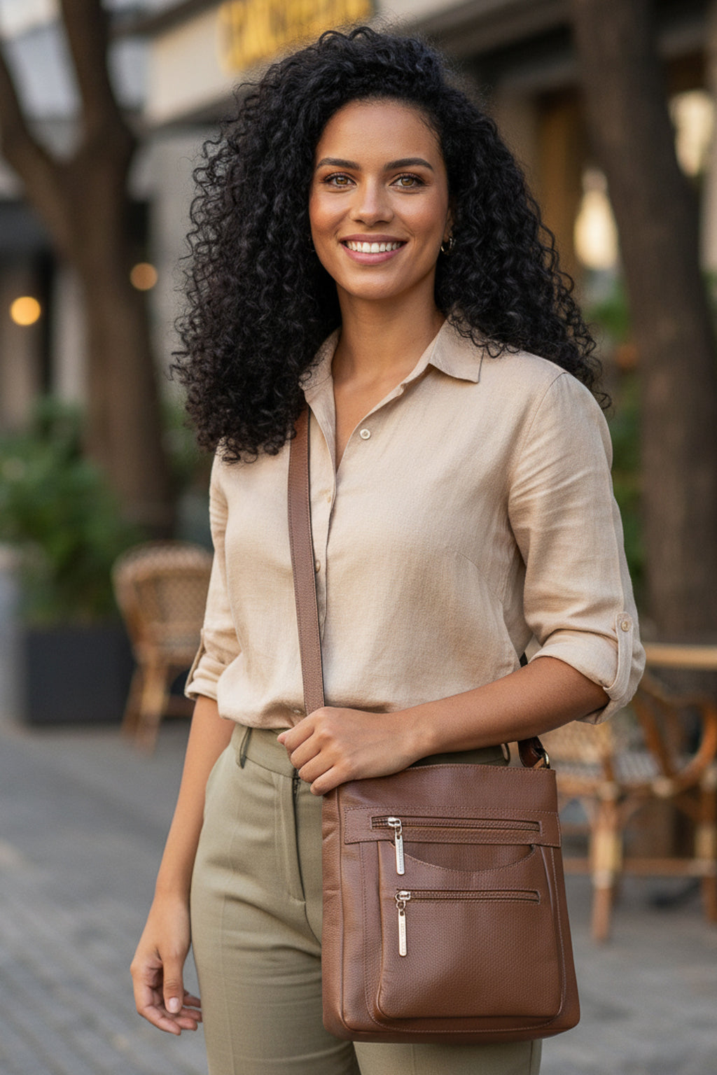 Bolsa tiracolo em couro liso Thais