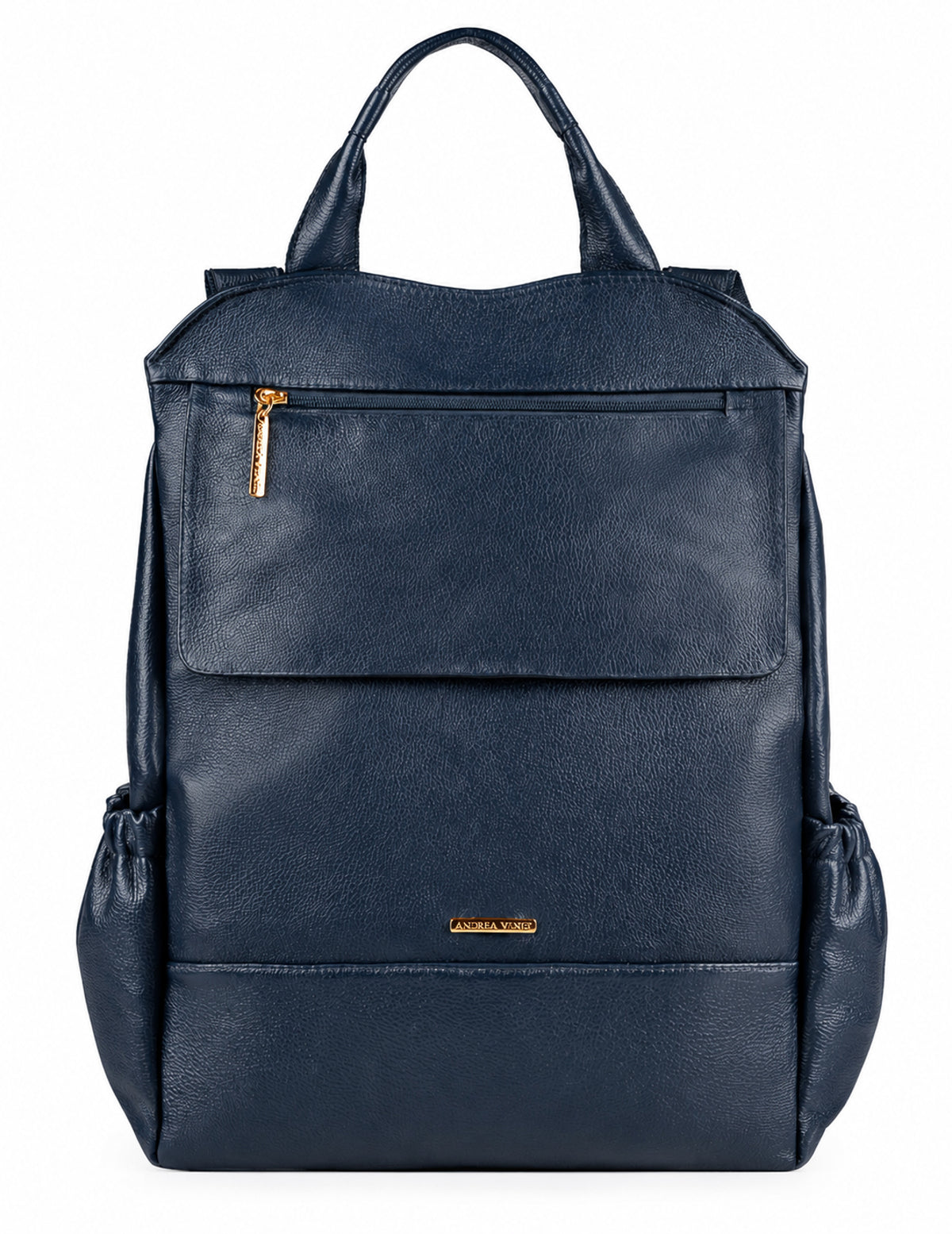 Mochila antifurto grande de couro liso Suzana na cor azul — Enluaze