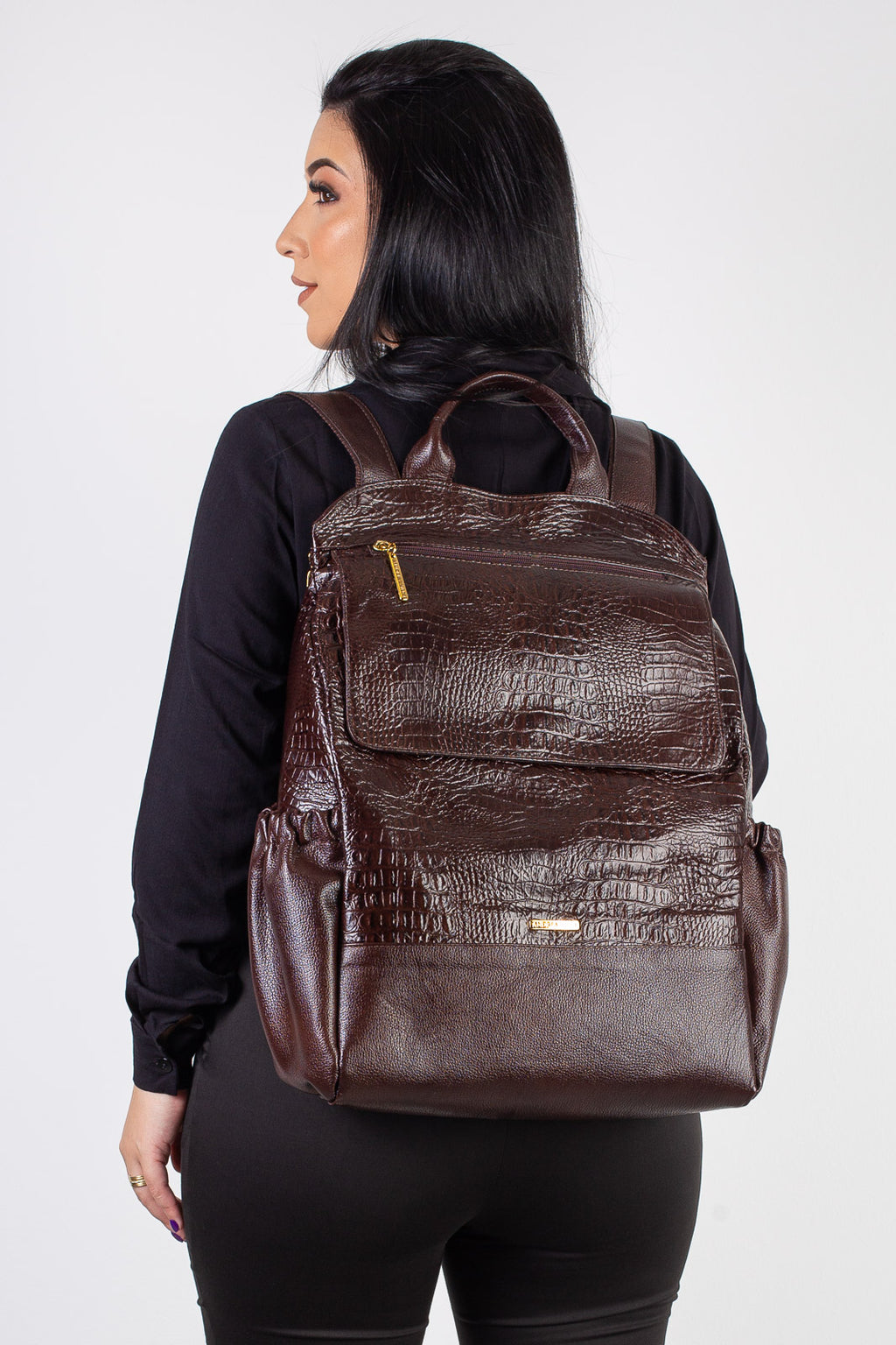 Mochila antifurto grande de couro croco Suzana
