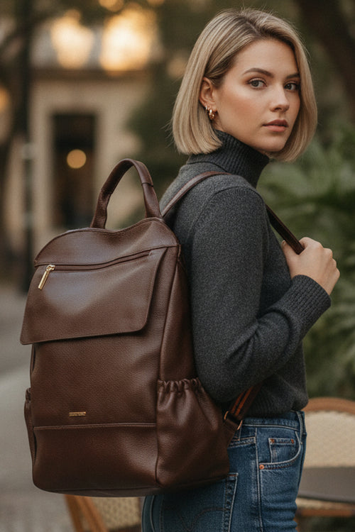 Mochila antifurto grande de couro liso Suzana