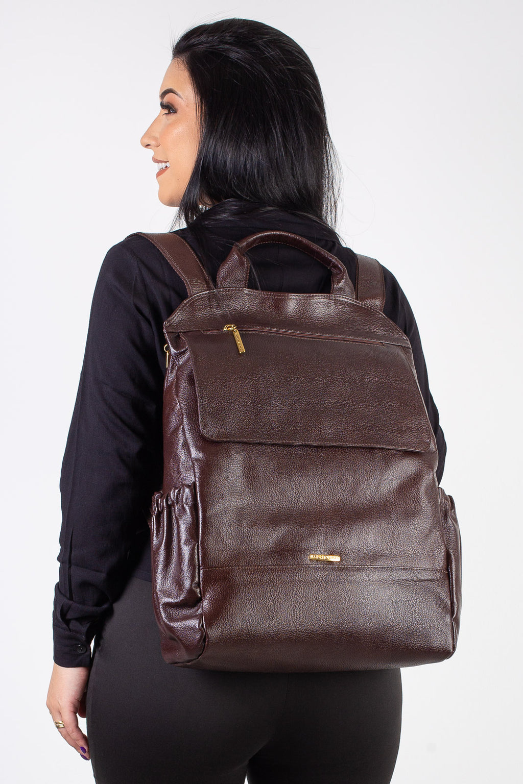 Mochila antifurto grande de couro liso Suzana