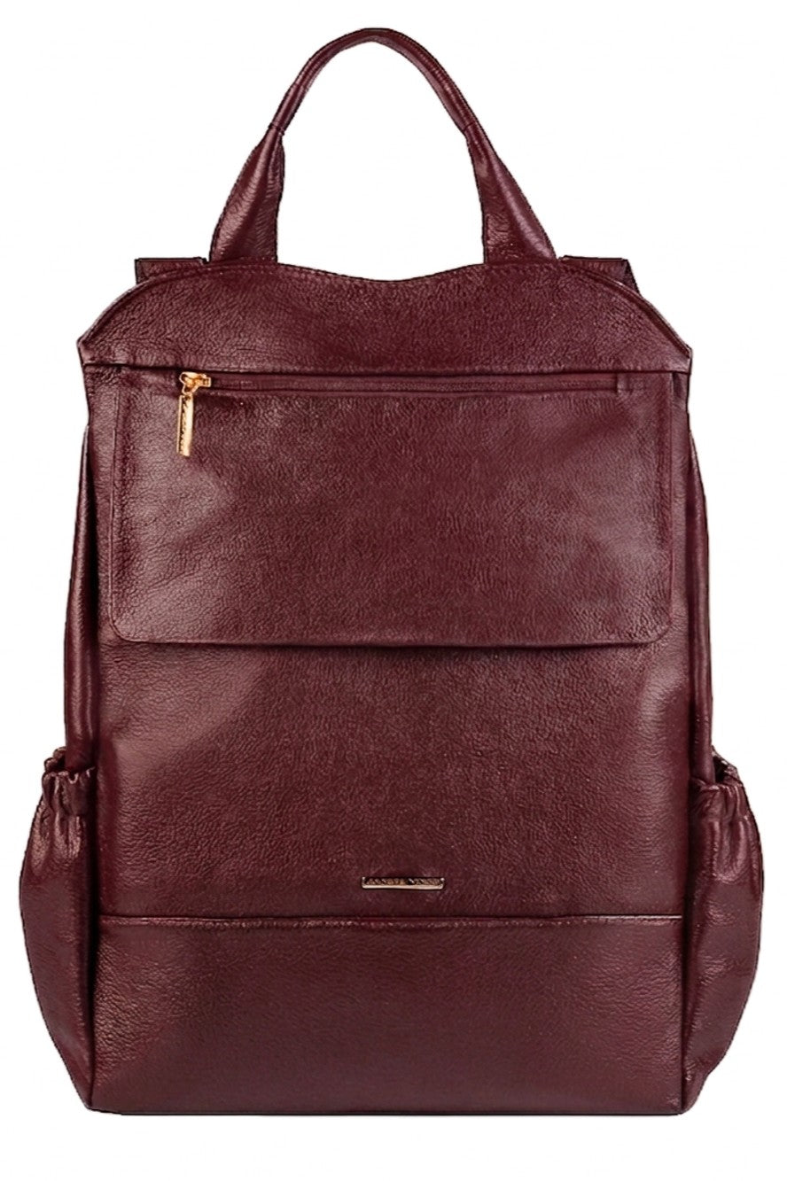 Mochila antifurto grande de couro liso Suzana