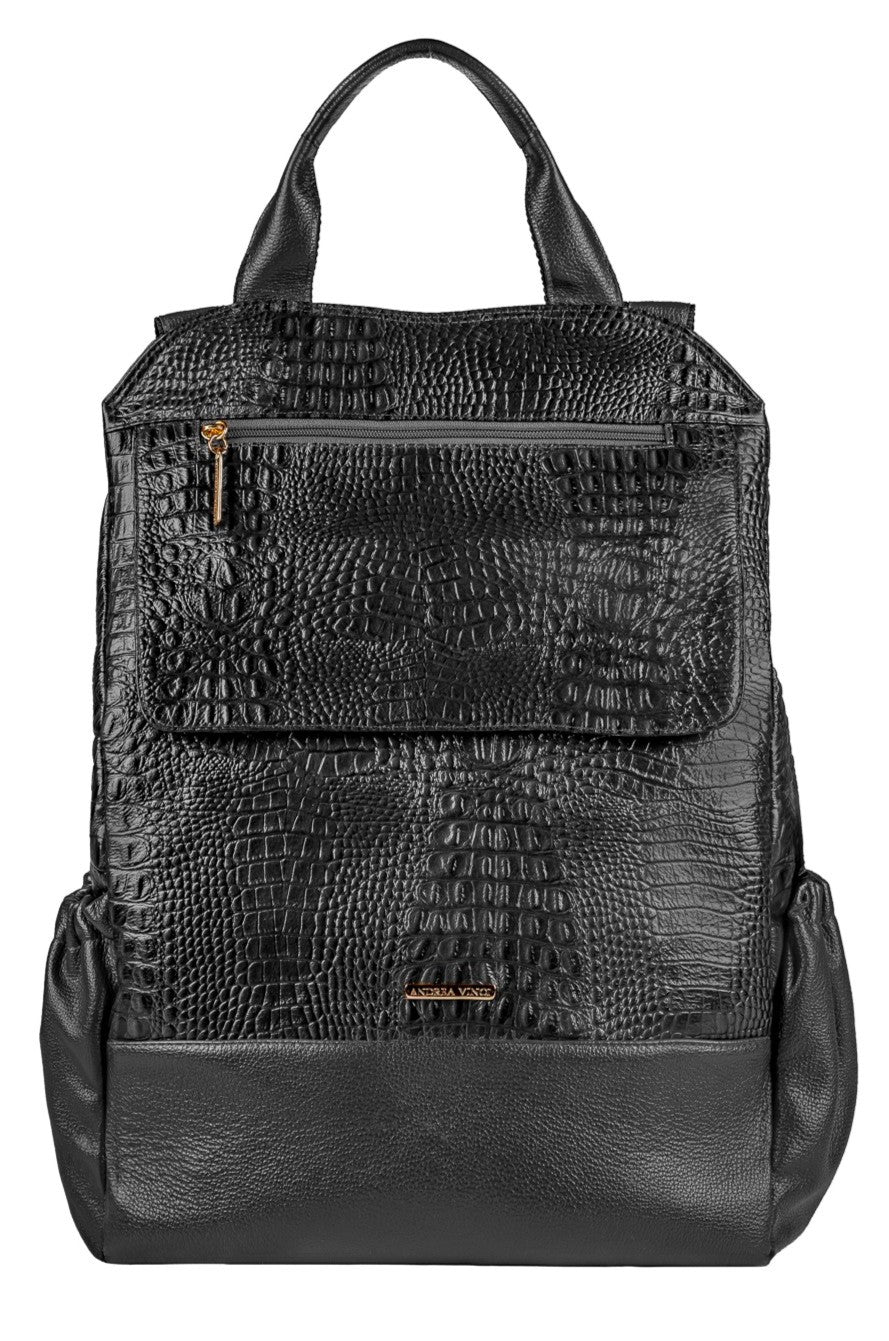 Mochila antifurto grande de couro croco Suzana - Enluaze
