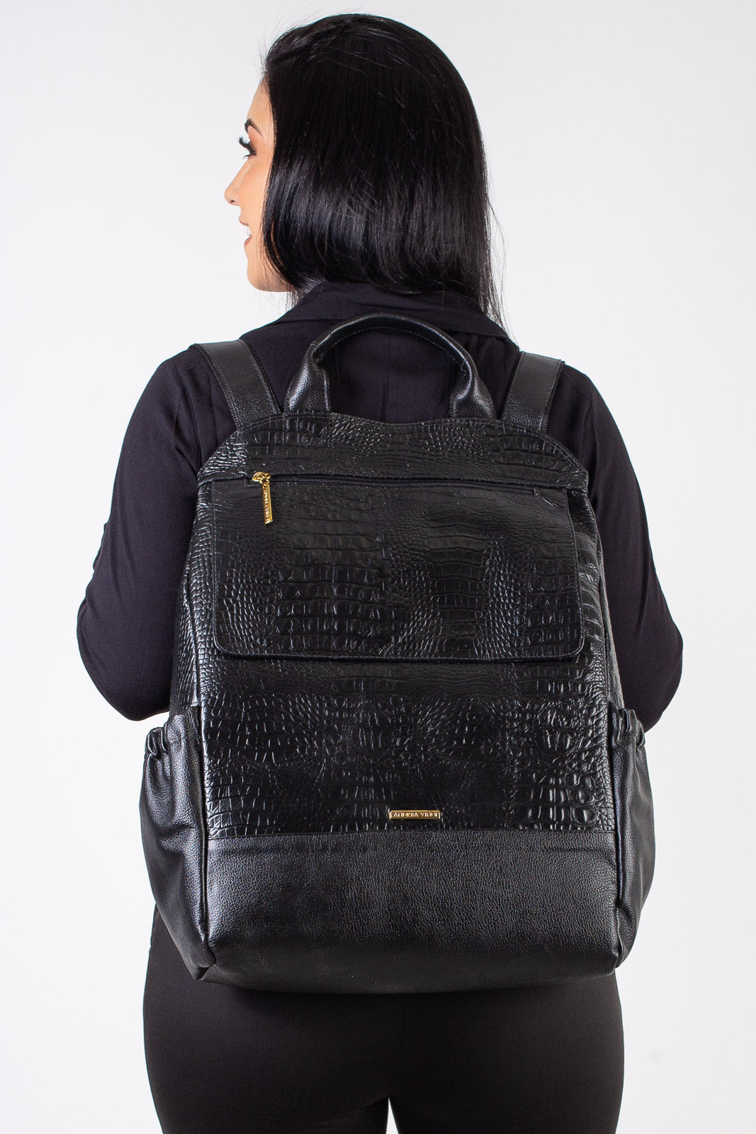 Mochila antifurto grande de couro croco Suzana