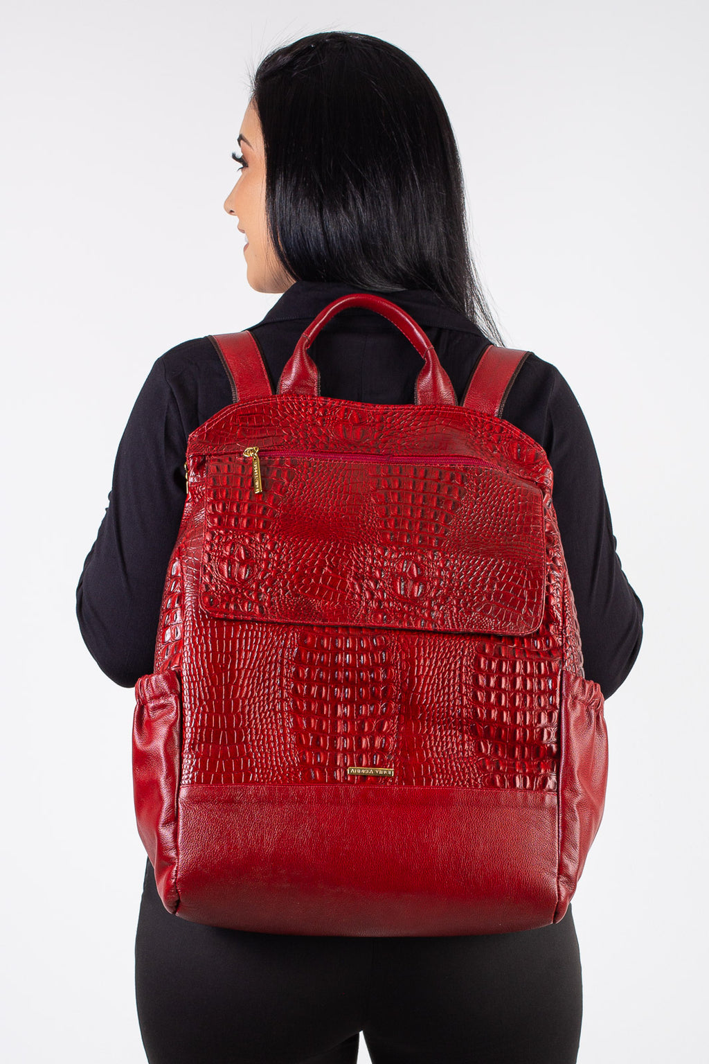 Mochila antifurto grande de couro croco Suzana