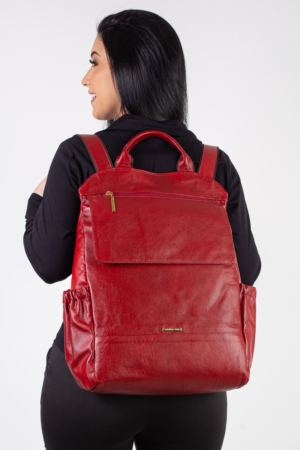 Mochila antifurto grande de couro liso Suzana