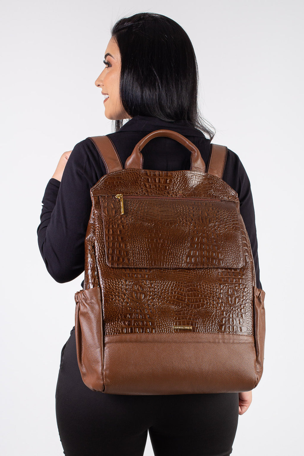 Mochila antifurto grande de couro croco Suzana