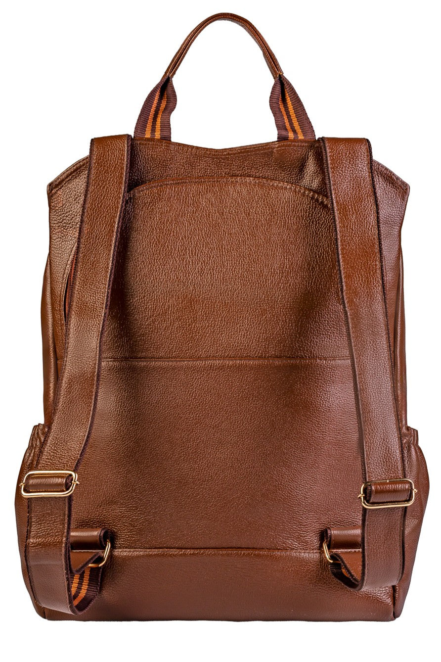 Mochila antifurto grande de couro liso Suzana