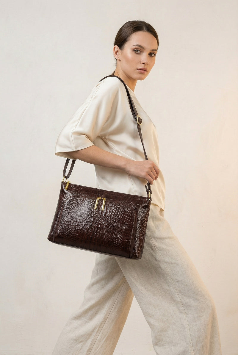 Bolsa de couro croco tiracolo Ninna