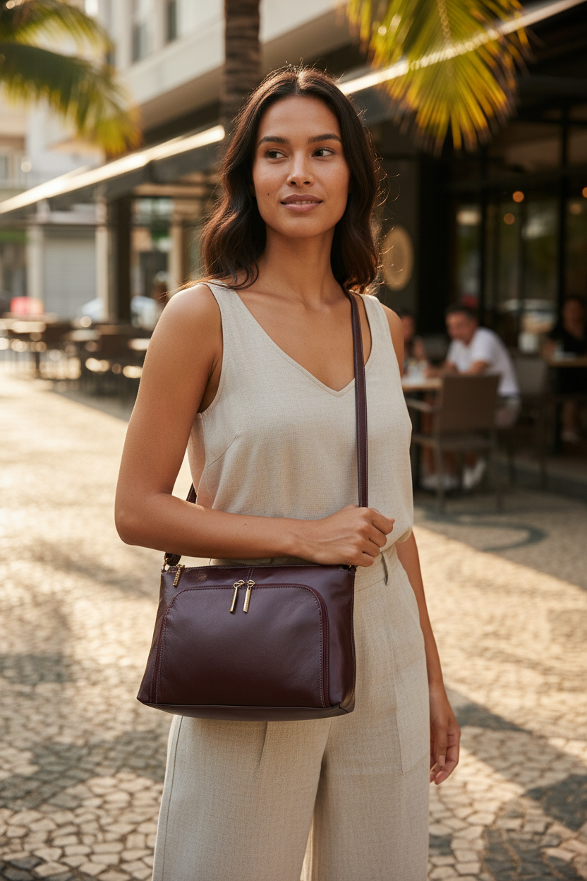 Bolsa de couro liso tiracolo Ninna