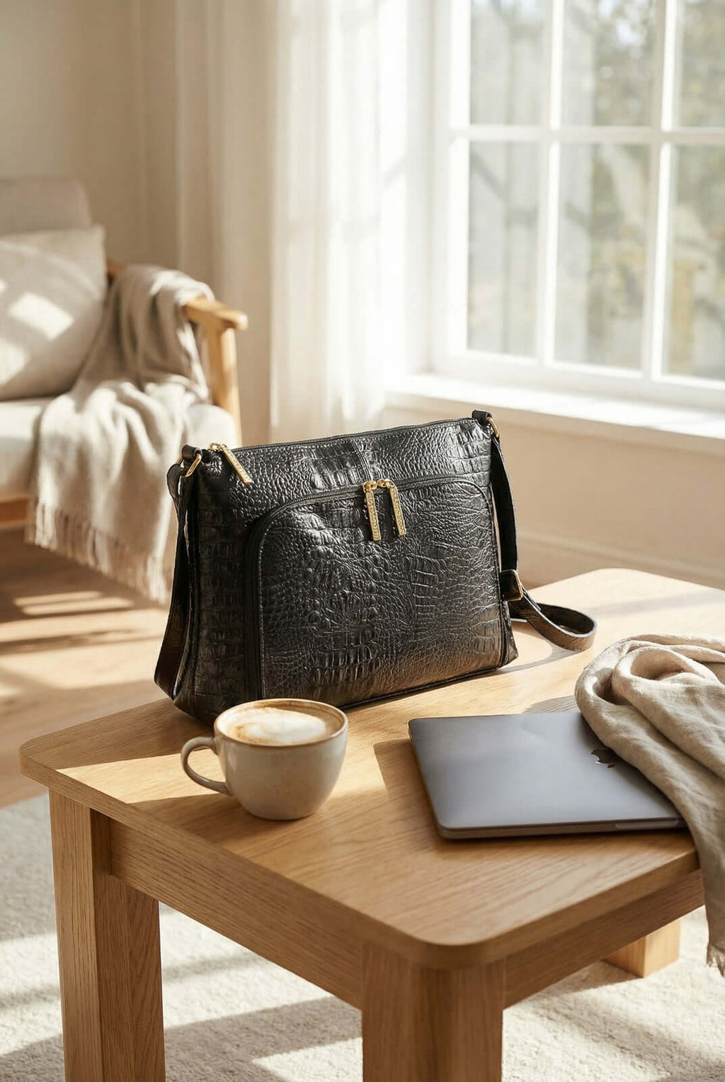 Bolsa de couro croco tiracolo Ninna - Enluaze