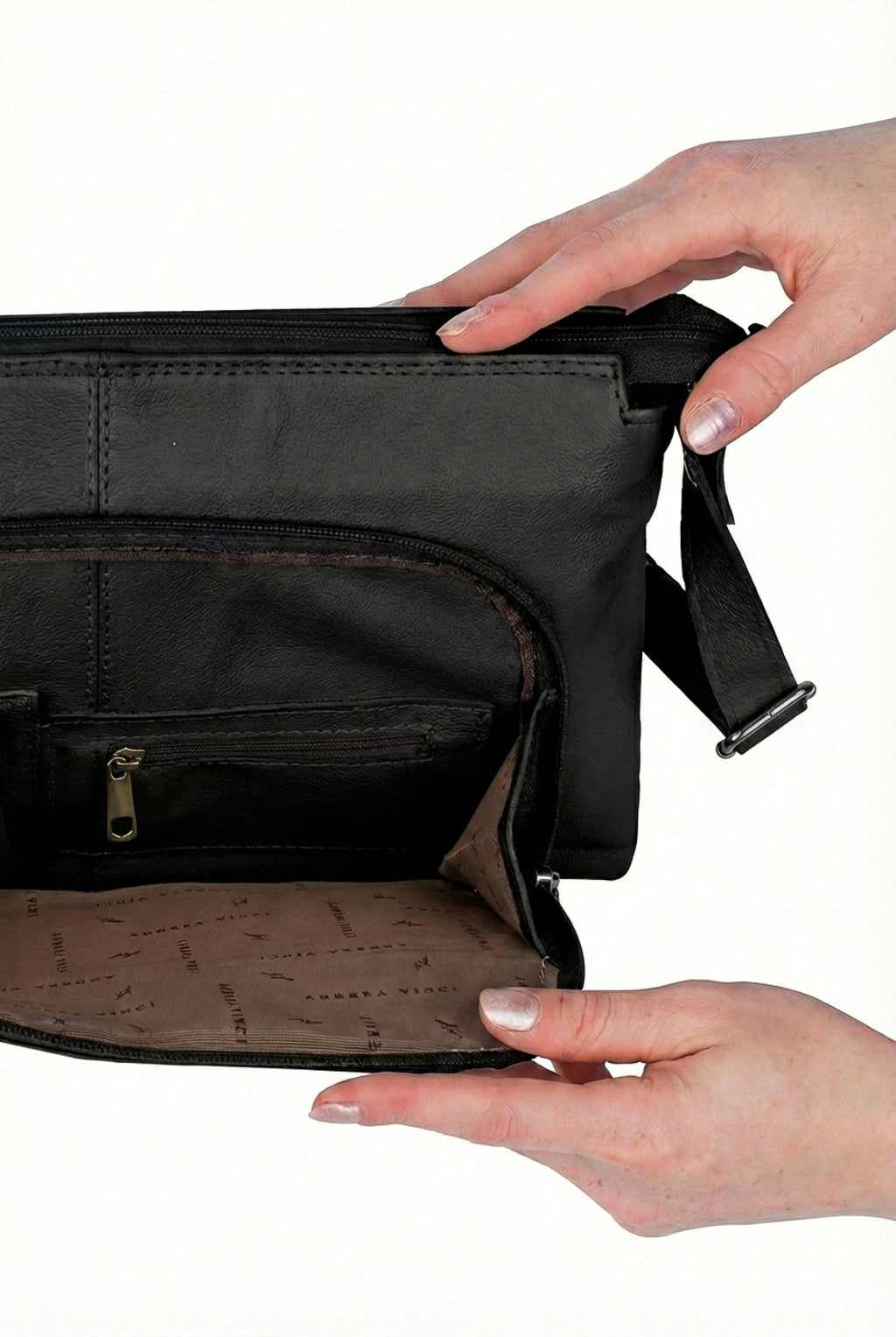 Bolsa de couro liso metais grafite tiracolo Ninna