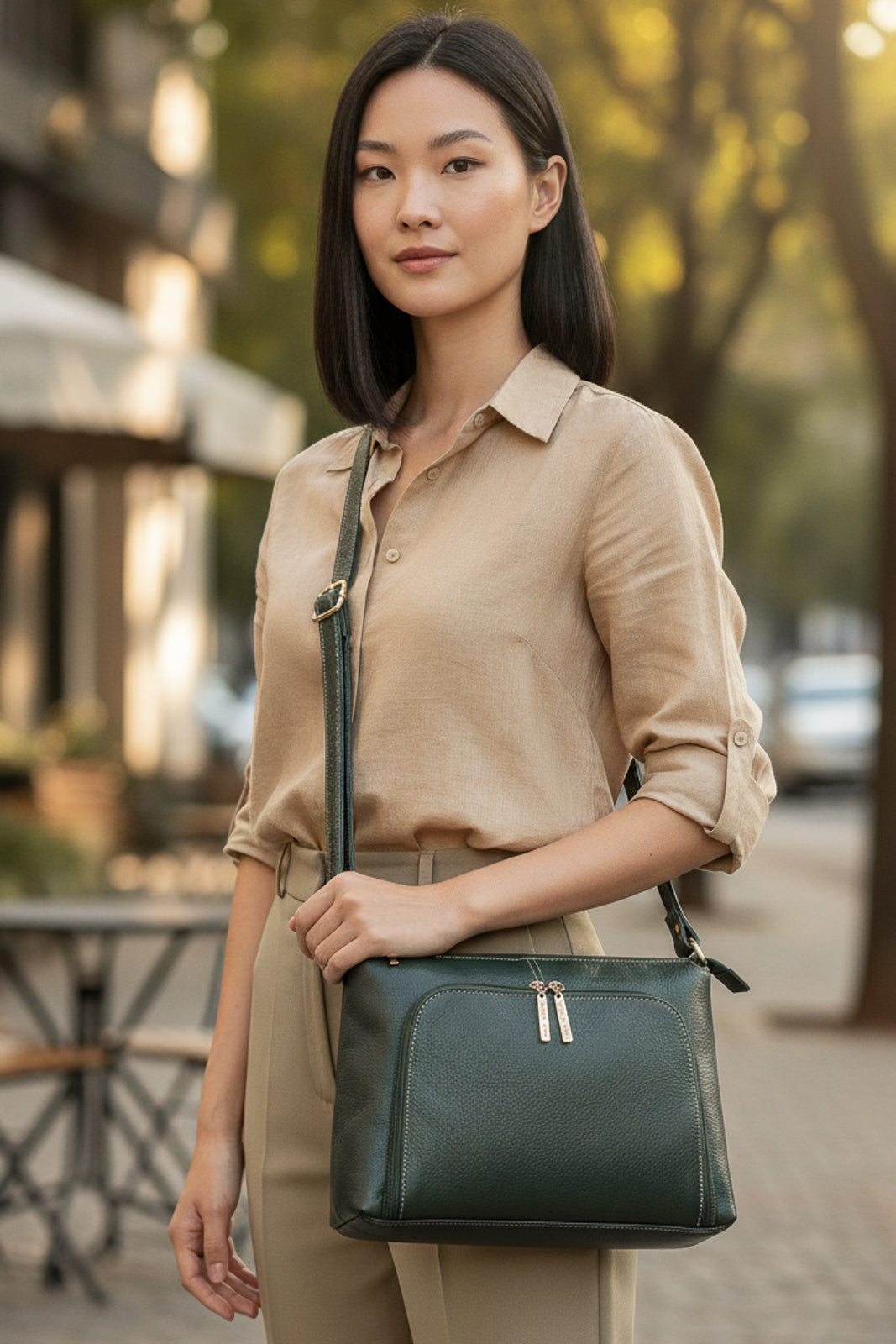 Bolsa de couro liso tiracolo Ninna