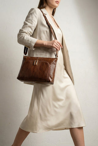 Bolsa de couro croco tiracolo Ninna