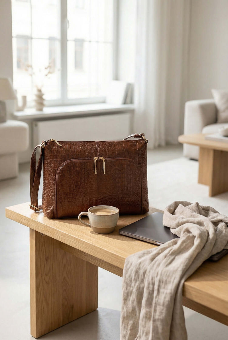 Bolsa de couro croco tiracolo Ninna