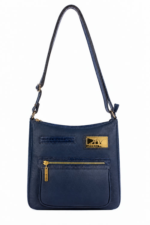 Bolsa tiracolo em couro liso Denise na cor azul — Enluaze