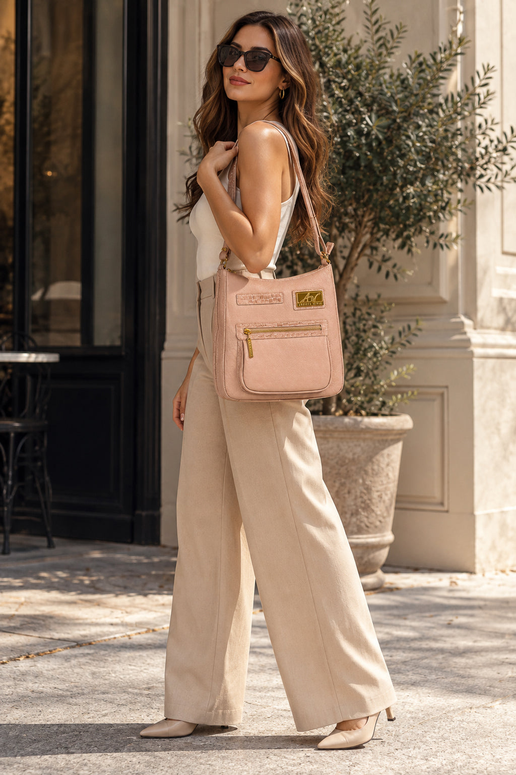 Bolsa tiracolo em couro liso Denise na cor bege — Enluaze, foto 7