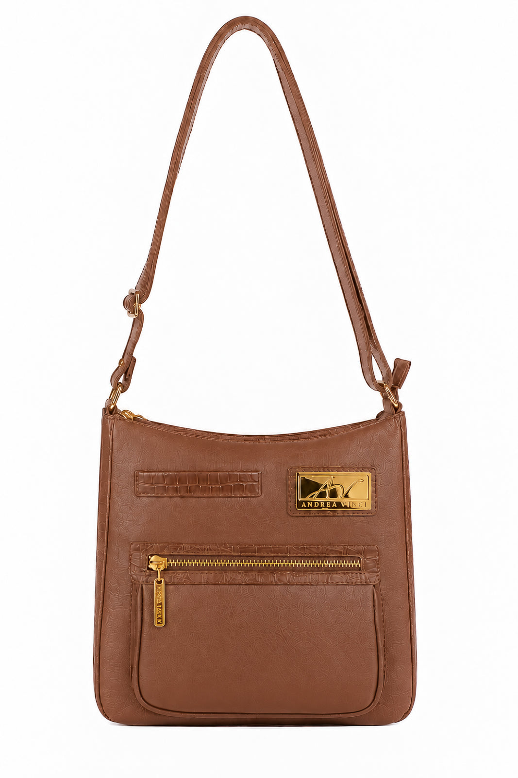 Bolsa tiracolo em couro liso Denise na cor whisky — Enluaze