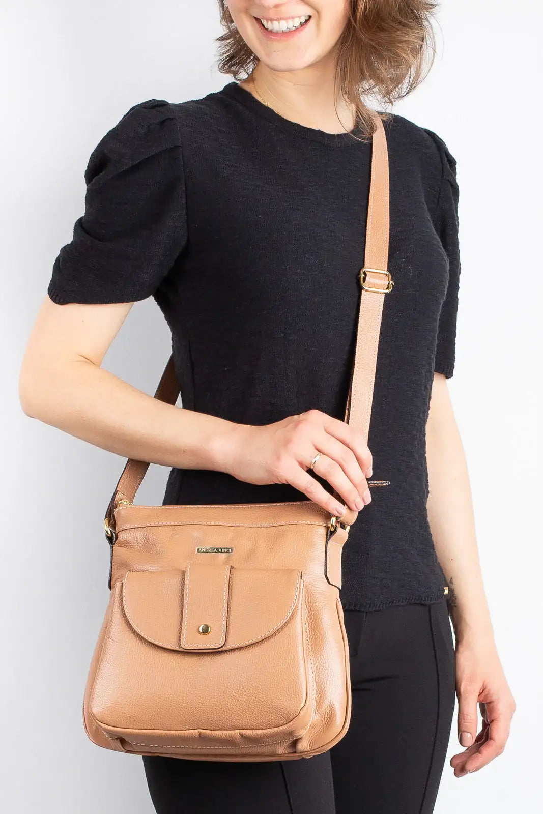 Bolsa tiracolo de couro liso Elis - Enluaze