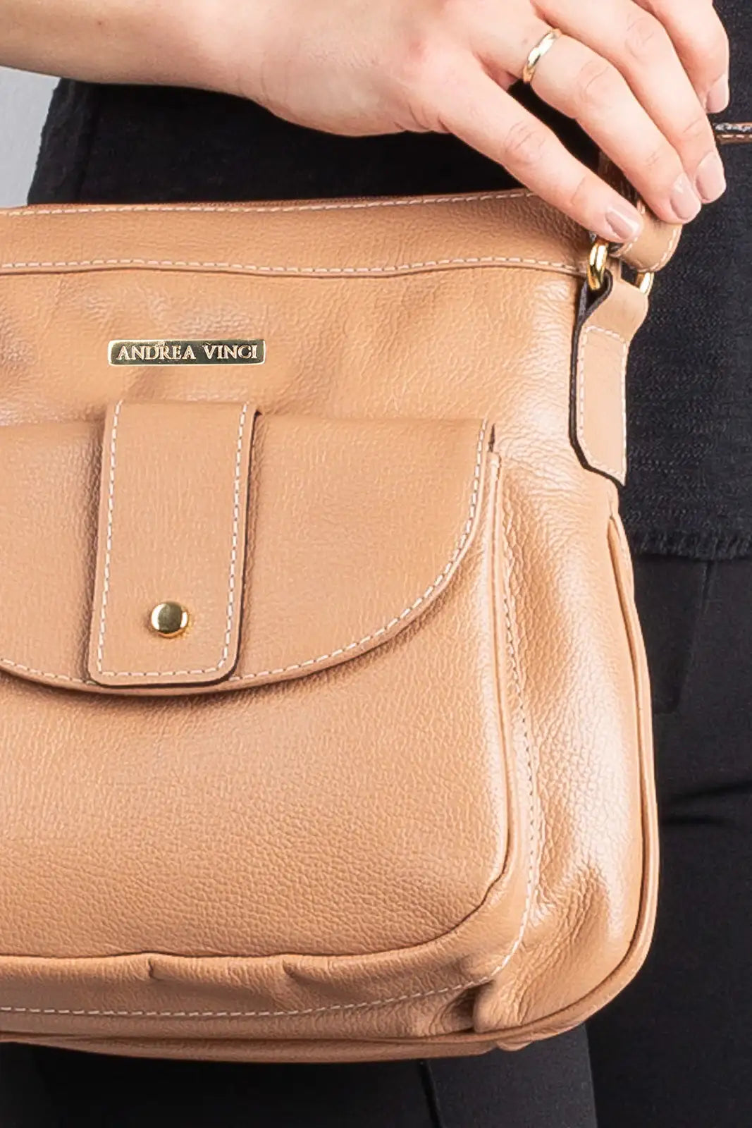 Bolsa tiracolo de couro liso Elis - Enluaze