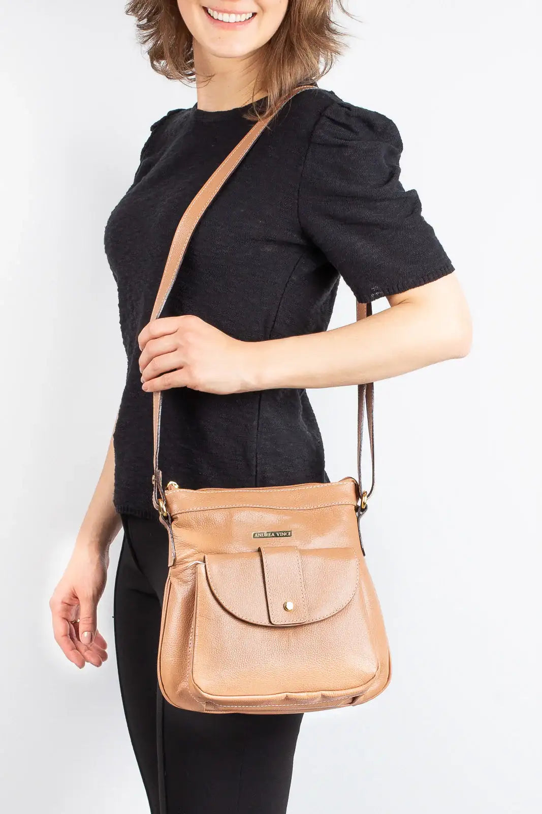 Bolsa tiracolo de couro liso Elis - Enluaze