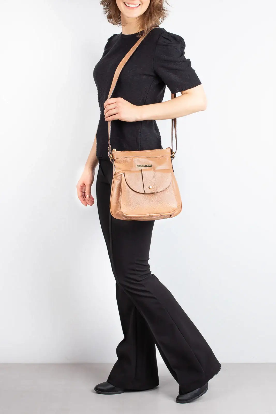 Bolsa tiracolo de couro liso Elis - Enluaze