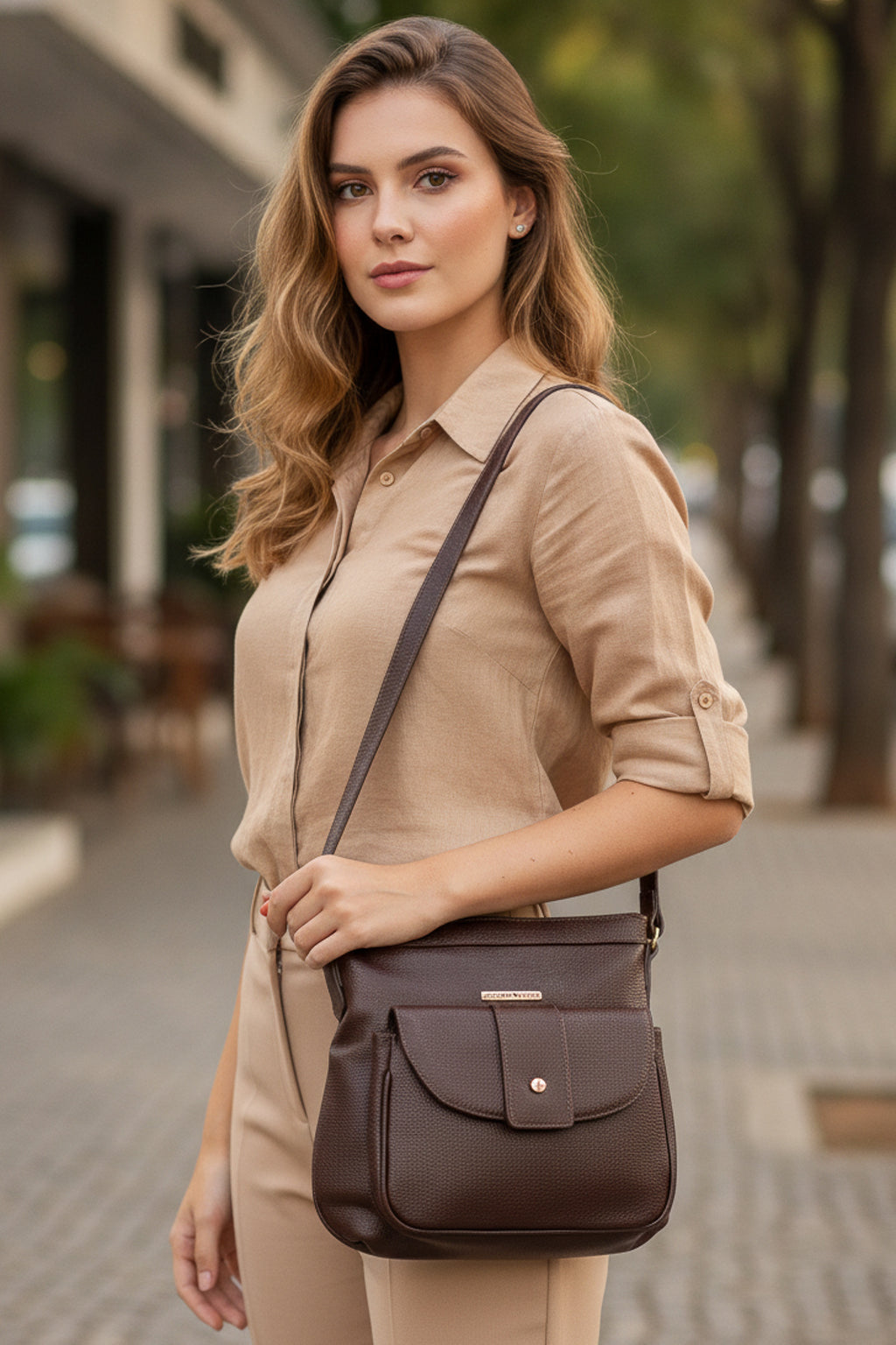 Bolsa tiracolo de couro liso Elis