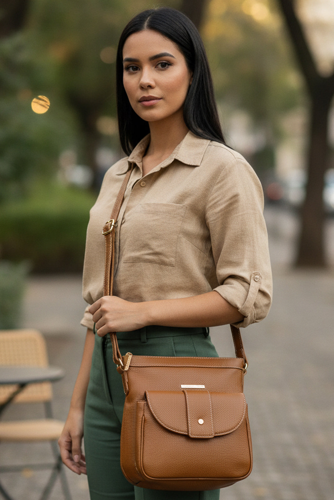 Bolsa tiracolo de couro liso Elis