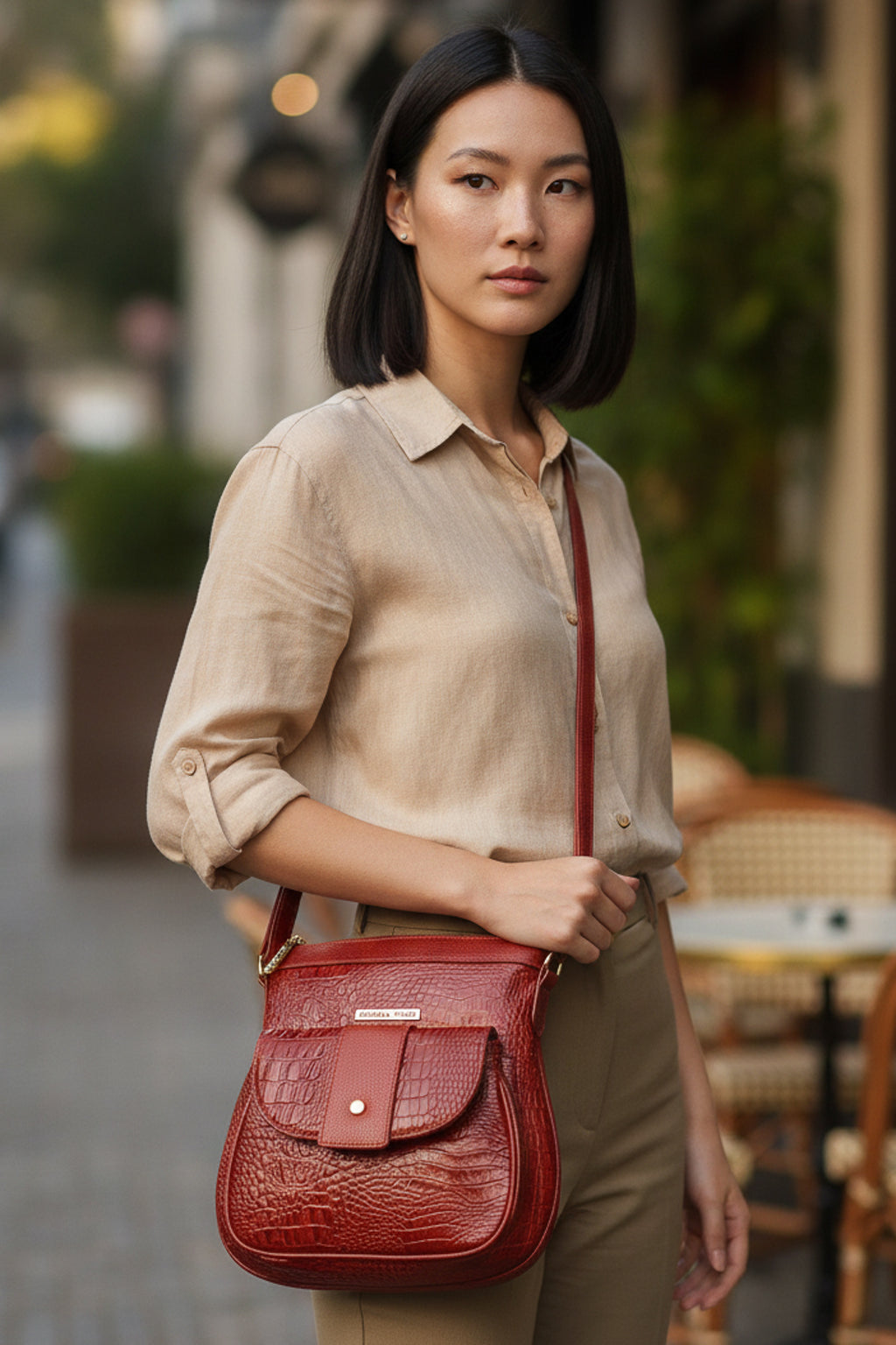 Bolsa tiracolo de couro croco Elis
