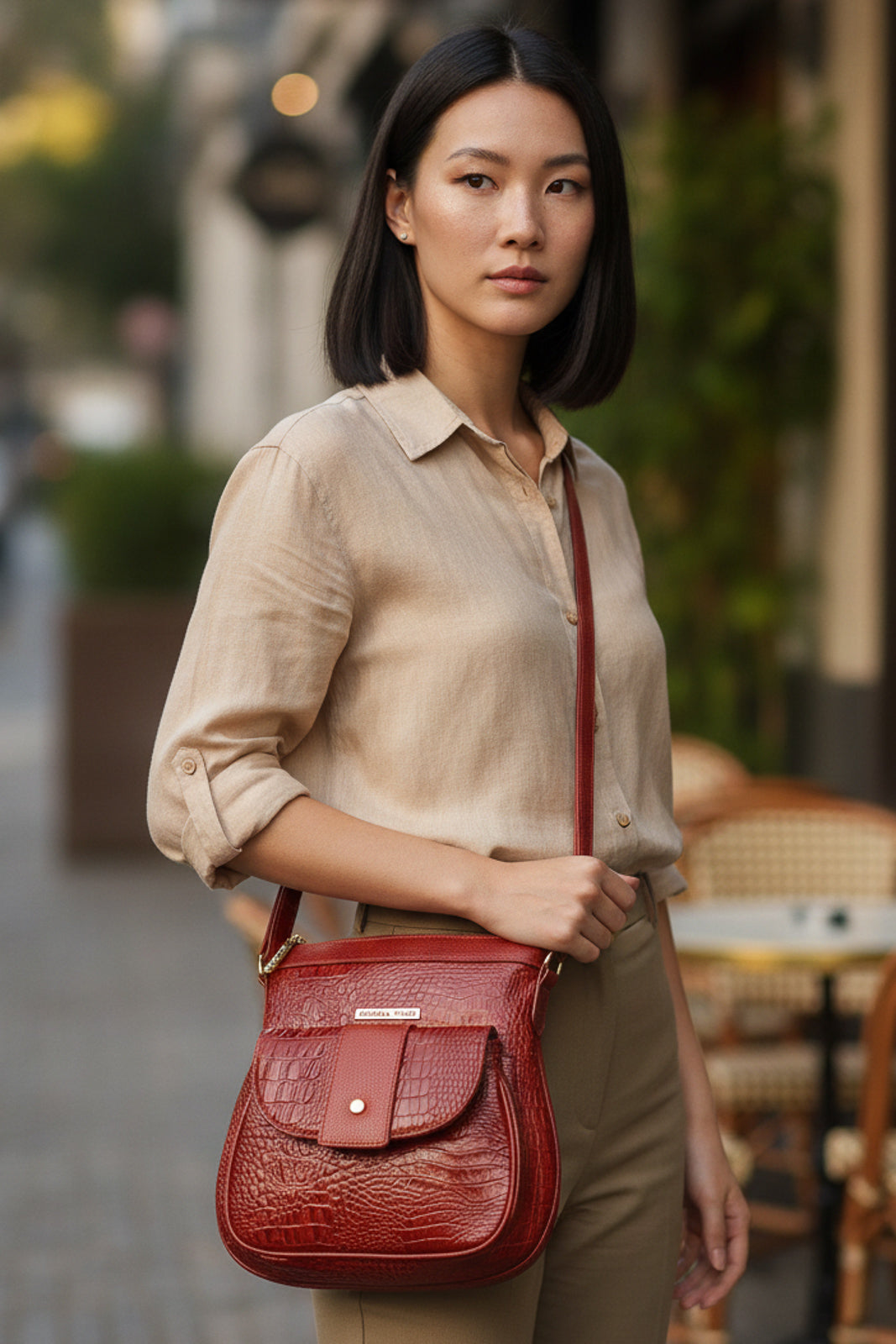 Bolsa tiracolo de couro croco Elis