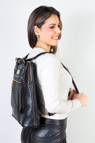 Bolsa mochila de couro croco Lívia