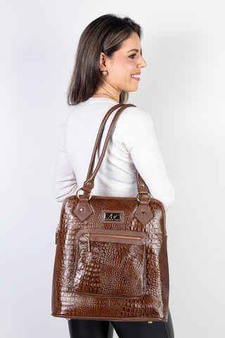 Bolsa mochila de couro croco Lívia