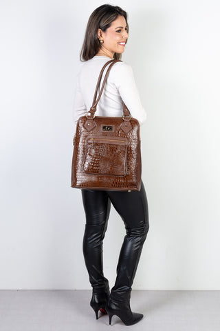 Bolsa mochila de couro croco Lívia