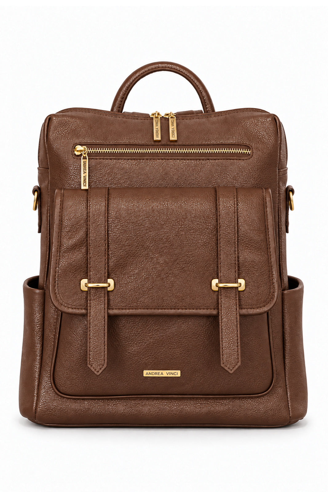 Mochila feminina em couro liso Dora na cor whisky — Enluaze
