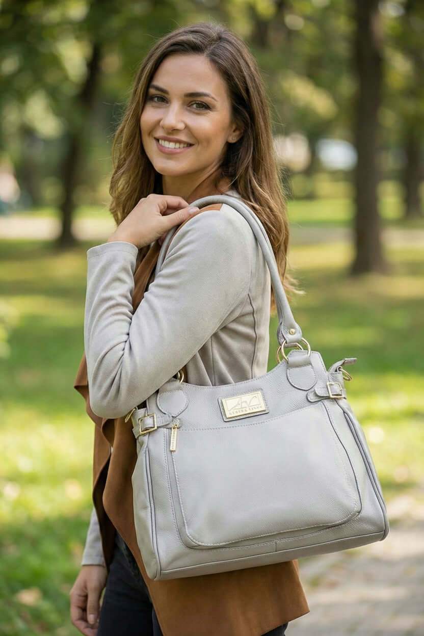 Bolsa grande de couro liso Lúcia - Enluaze