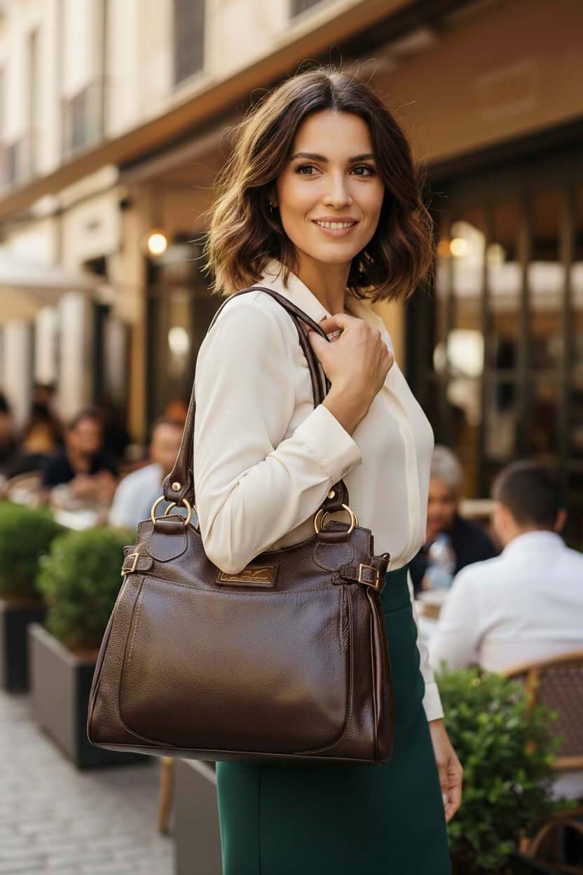 Bolsa grande de couro liso Lúcia - Enluaze